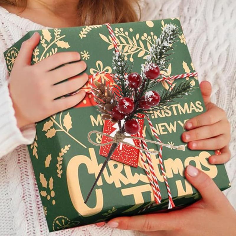 Artificial Pine Cone Branches Holly Berry Pine Cone Decorations Christmas Tree Ornament DIY Party Gift Packaging Decor Supplies