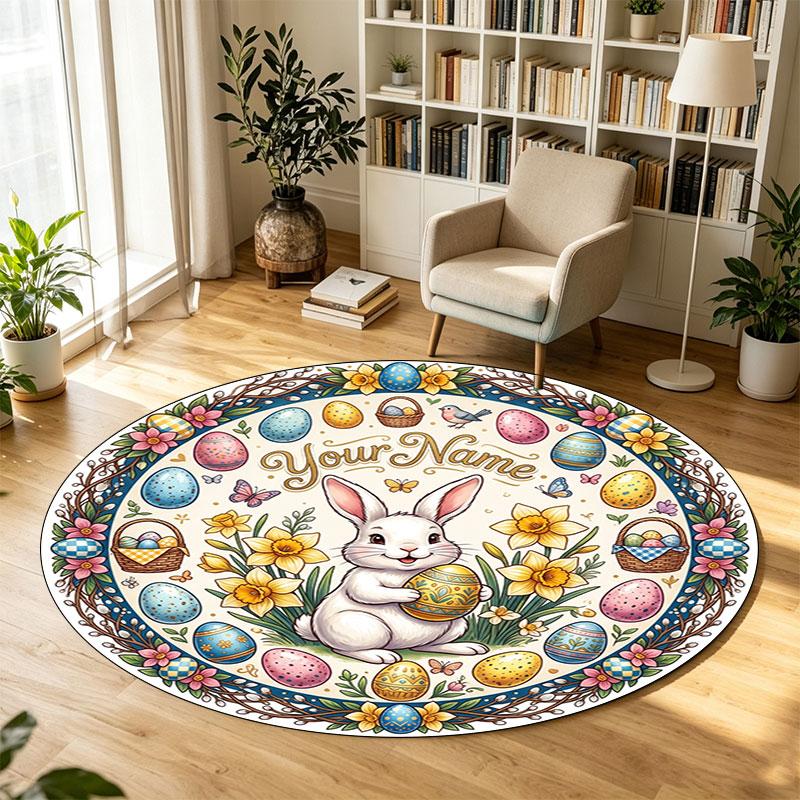 Coniglietto di Pasqua (41) Tappeto Circolare in Velluto di Cristallo Personalizzabile con Nome e Testo Tappeto Morbido Rotondo per Pavimento per Decorazione Soggiorno Camera da Letto