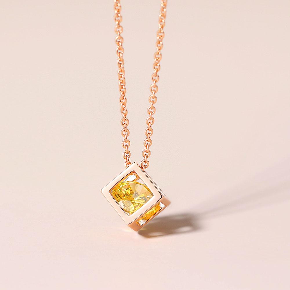 Hollow Out Cube Crystal Pendant Necklace For Women Kpop Colorful Zirconia Rose Gold Choker Chain On The Neck Jewelry N425