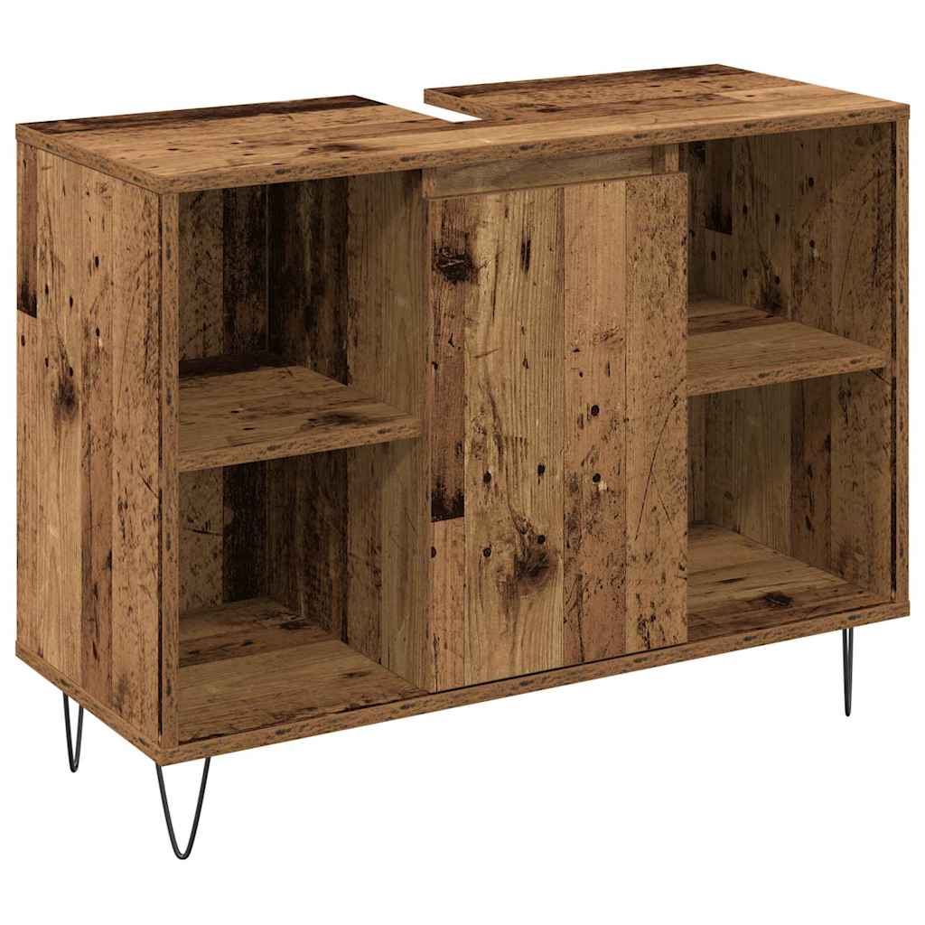 Bathroom Furniture Set with Shelf 3 pcs Reclaimed Wood Look Wood Based Material