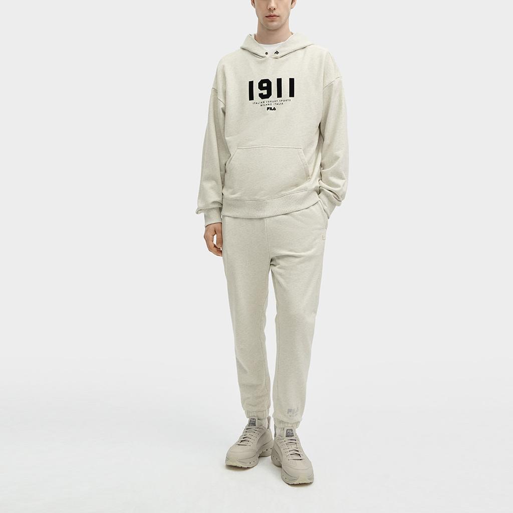 FILA Letter And Number Print Casual Hooded Knit Sweatshirt Men sweatshirt Light-Khaki Flower-Gray F11M415205F-LK