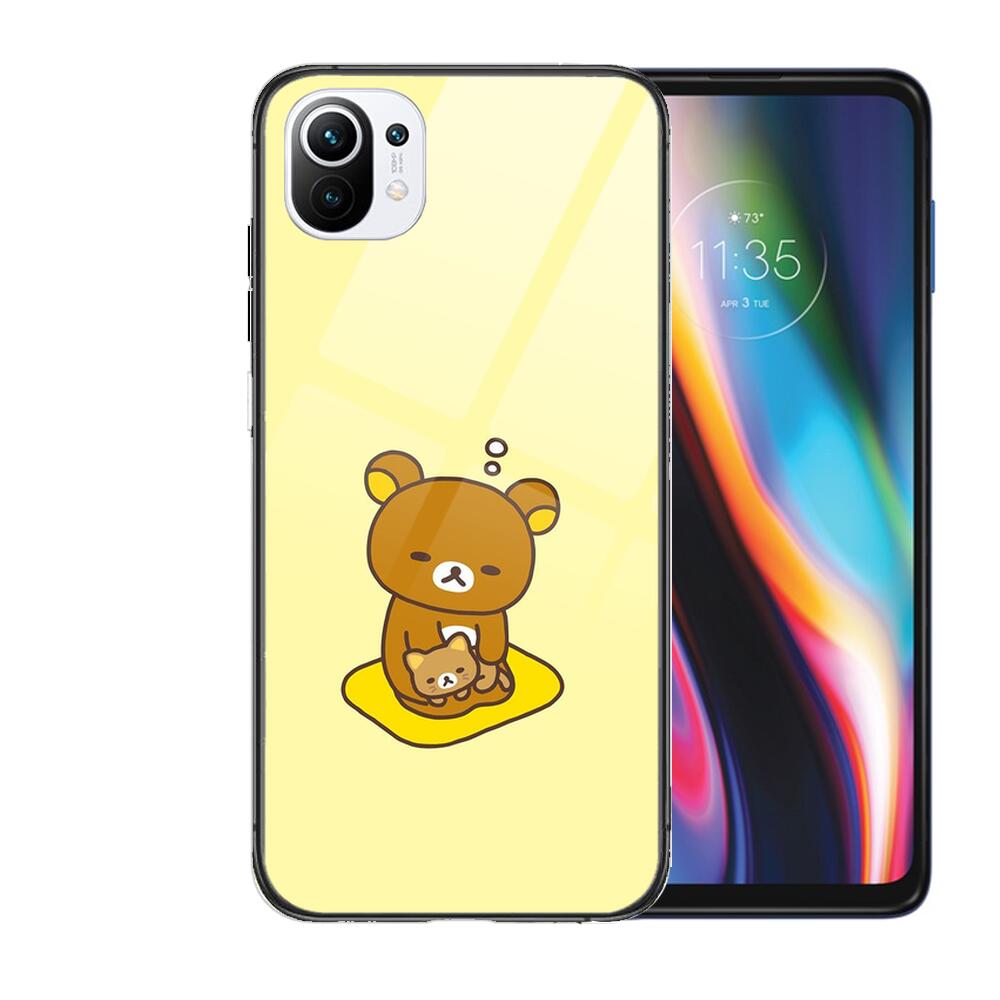 TOPLBPCS Cute Rilakkuma Tempered Glass Phone Shell Case For Xiaomi Redmi 11 Lite Pro Ultra 10T 10 9 8 Cc Se Cover Silicone Cases