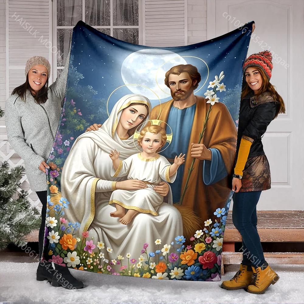 1PC Holy family night garden Faith-printed Flannel Blanket Soft and Warm Suitable for Home Travel Picnics Camping RV Use