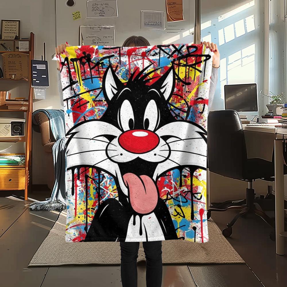 1PC Sylvester the Cat Print Flannel Blanket, High Quality Comfortable for All Seasons, Home Decor, Warmth and Comfort, Perfect for Christmas Gifts
