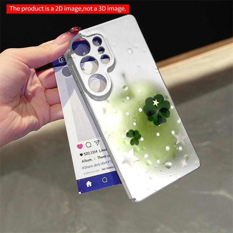 2DFlat Samsung phone case Four-leaf clover and stars on a dewy green apple design. Applicable to Galaxy S23 S24 S25ULTRA S26 A12 A14 A15 A16 A54 A55