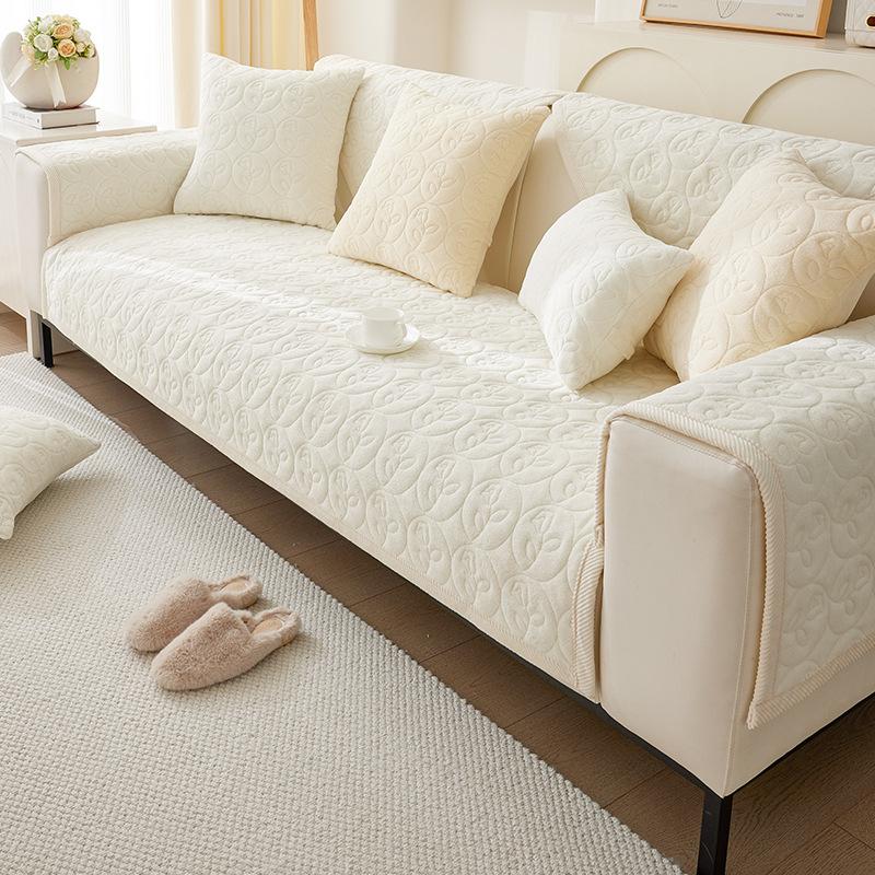 Milk Fiber Sofa Cushion Winter Thickened Fleece Cushion Non-Slip Leather Sofa Cover Cover Cloth