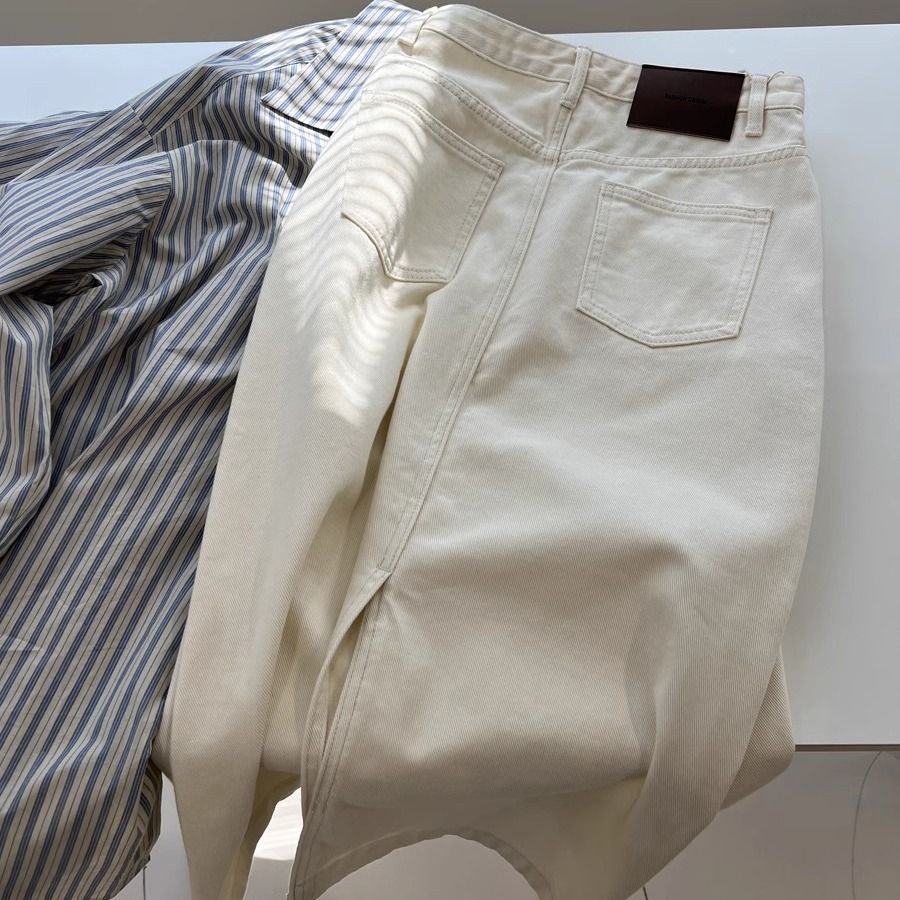 Denim Long Skirts for Women Vintage Casual High Waist Slit A Line Skirts Summer Fashion Simple Y2k Skirt