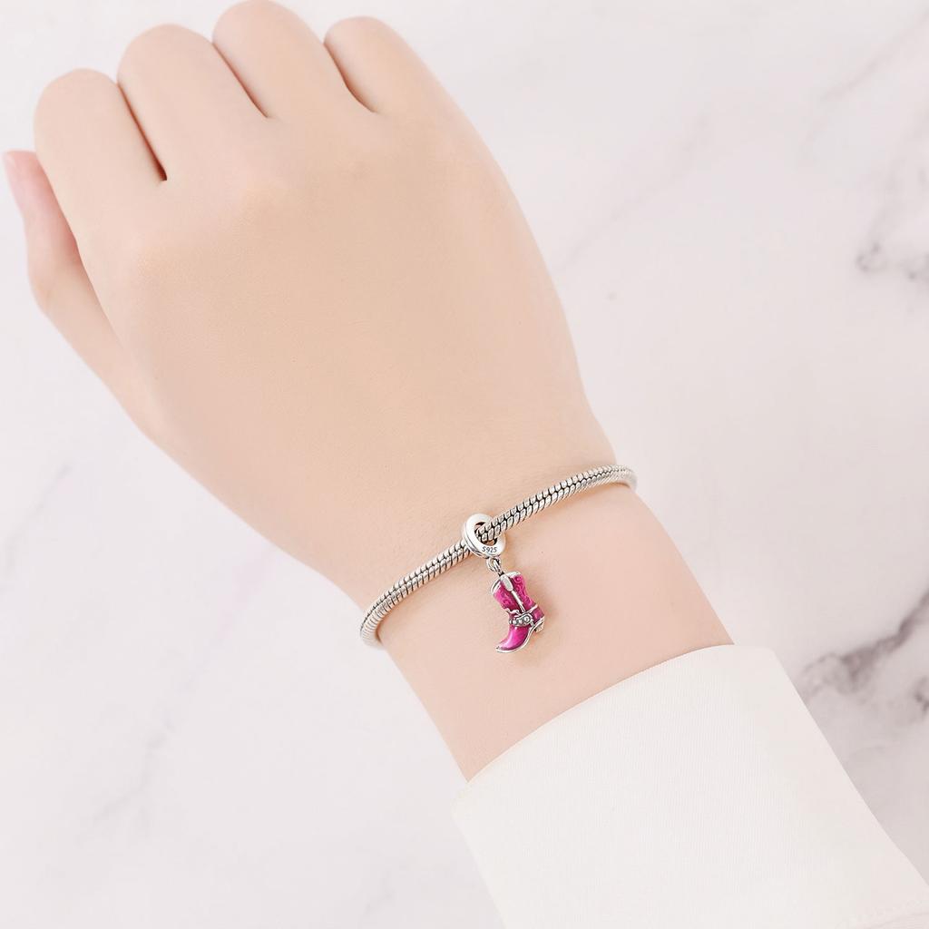 Copper Cute Pink Boot Pendants Bracelet Charms Fit Women Jewelry Party Beads Diy Fine Gifts Decorate Accessories