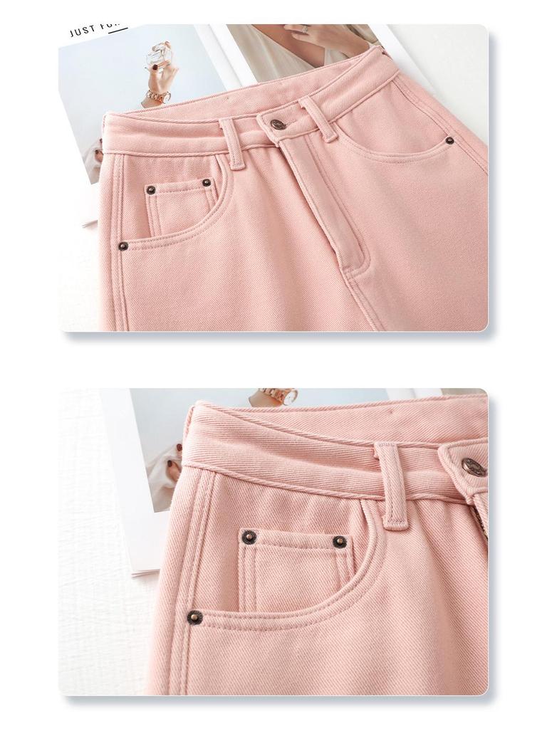 Women's Pink Fleece-Lined Wide-Leg Jeans - 2024 Autumn/Winter Collection