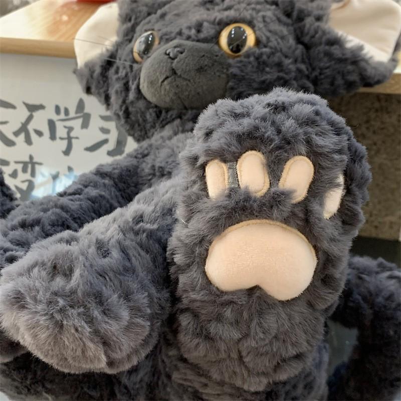Cute Black Cat Plush Toy Throw Pillow Khaki Curly KUKI Black Cat Long Hair Doll Stuffed Animals Festive Gifts for Kids Birthday