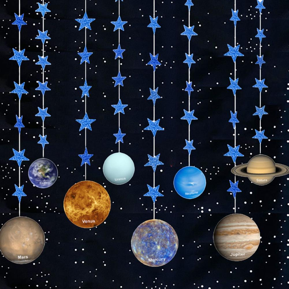 1 Set Universe Eight Planets Garlands Night Starry Sky Theme Banner Wall Hanging Decor Gift Boys DIY Hanging Flag Home Supplies