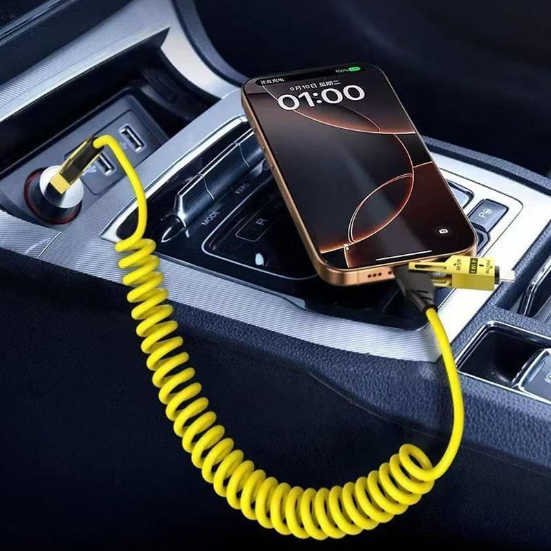 Încărcător Rapid 65W Cablu USB cu Arc 4 în 1 Cablu de Date cu Arc 6A USB Tip C Fir Telescopic cu Arc pentru iPhone iPad MacBook Huawei