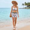 Women’s Three Piece Tankini Swimsuit Set with Crisscross Back Design High Waist Printed Shorts and Swim Top for Beach Pool