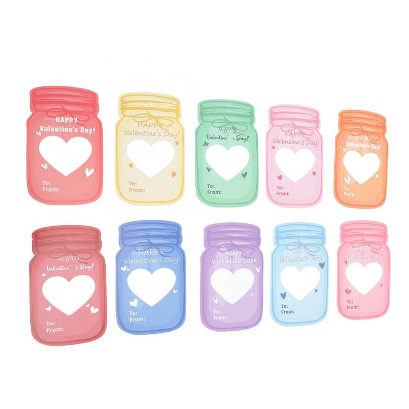 Kids Valentines Cards Set - 30 Jar Designs with Adhesive & Bags