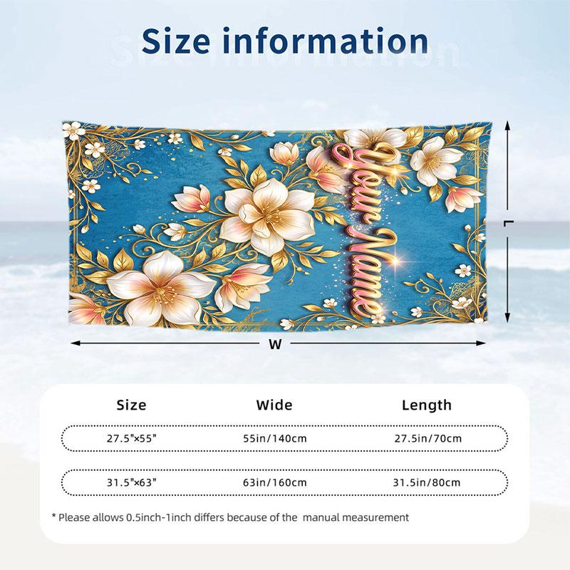 Floral Garden Theme Beach Towel Personalized Custom Name & Text Soft Quick Dry Beach Towel for Swimming Travel