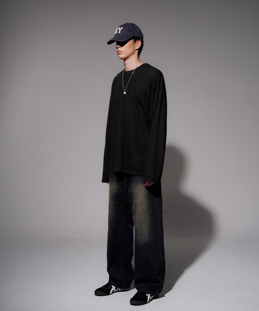 EZKATON New Season Pigment Long Sleeve T-Shirt Black Kmlt6811