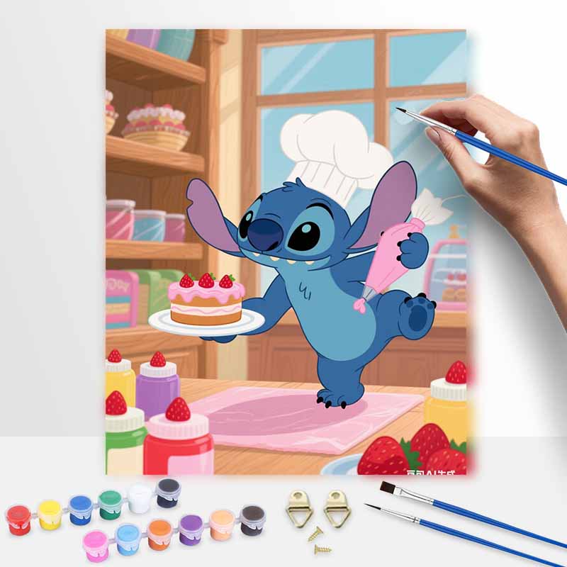 Disney Stitch Baking Cake Digital Oil Painting Art Kit Hand Filled Home Decor