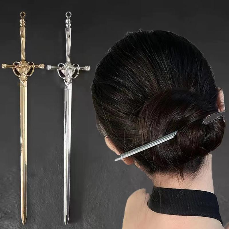 1pc Punk Metal Sword Hair Accessory Chinese Minimalist Hair Stick Diy Hairstyle Design Tool Accessory Women's Hair Clip Hairpin