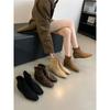 Design Inner Height Increasing Slope Heel Small Short Boots Women's Spring Skinny Boots Square Head Rear Zipper French and Ankle Boots