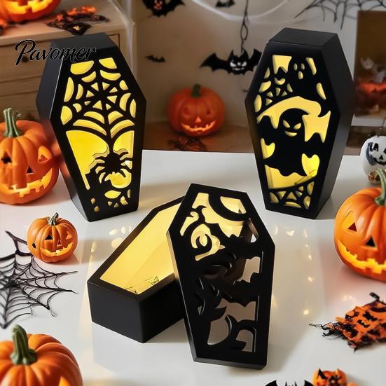 Easy Demoulding Silicone Mold Halloween Coffins Lampshade Mold, DIY Hollow Ghost Spider Bat Casting Molds Crafts Gypsum Cement Epoxy Resin