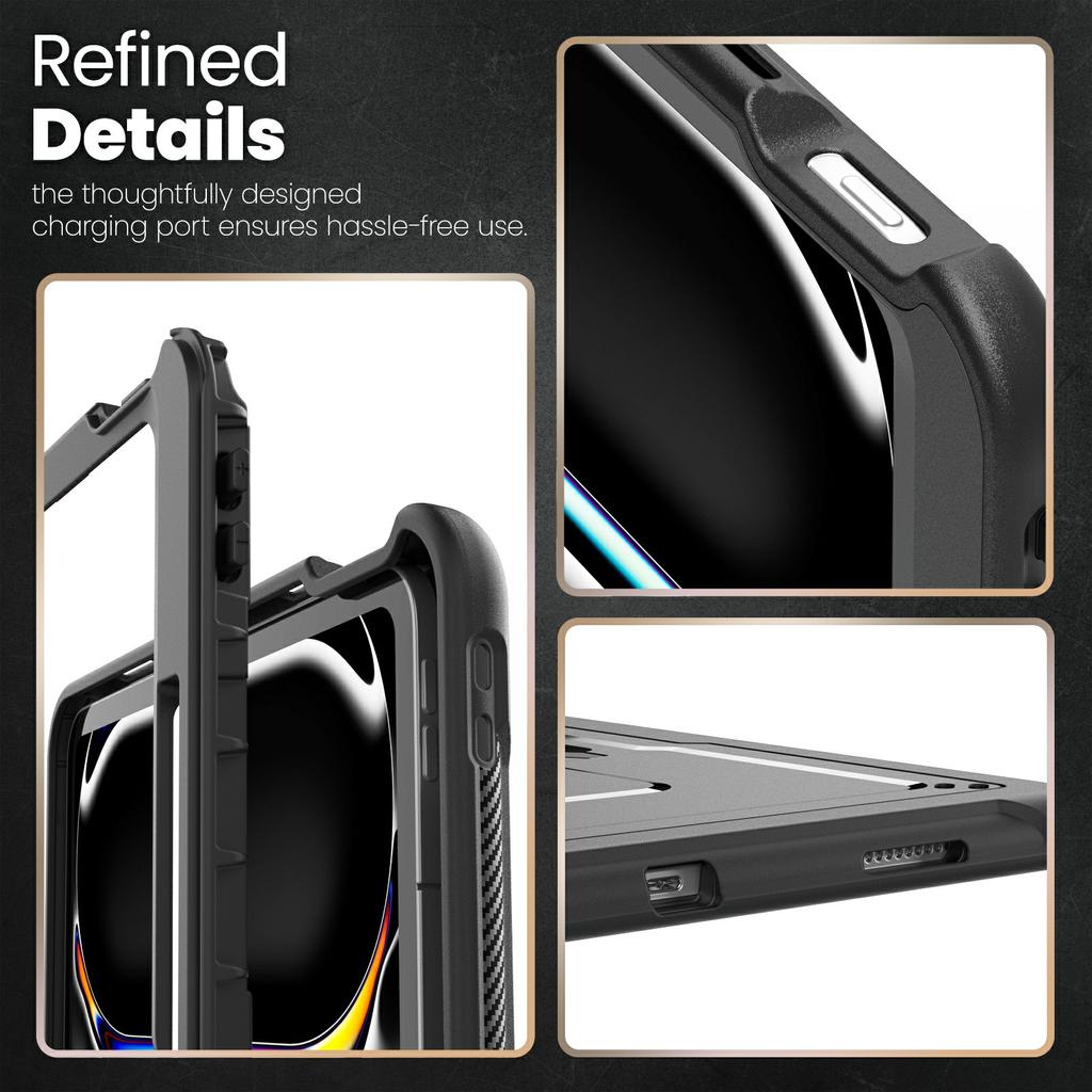 For iPad Pro 13 (2024) Case PC+TPE Tablet Cover with Hidden Zinc Alloy Kickstand