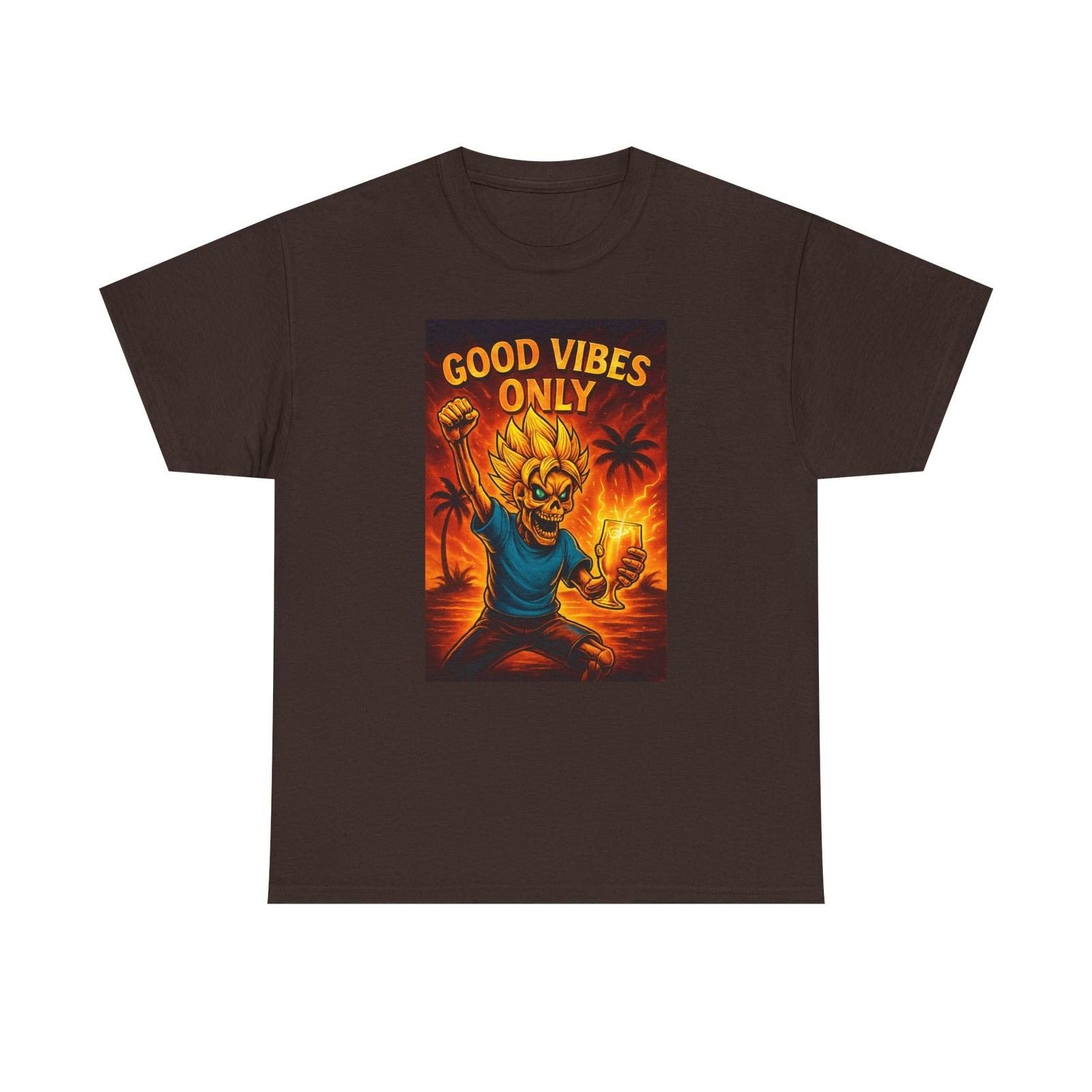 Good Vibes Only-Super Saiyan Skeleton Inspired Cotton Tee-Beachwear-Summer Shirt S разноцветный