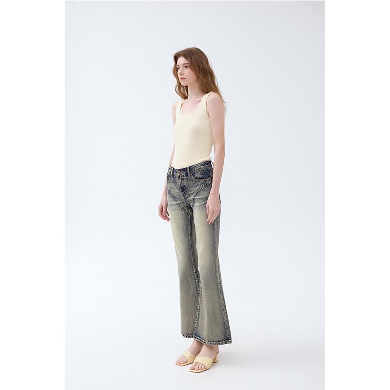 RI3 Women's Mid-Rise Slim-Fit Flare Jeans, Skin-Friendly Cotton, Retro Faded Blue