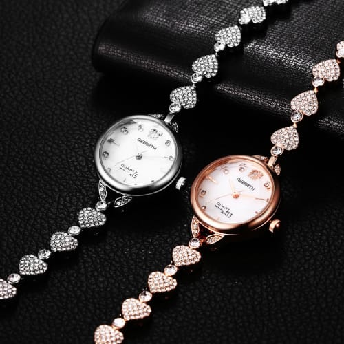 Women's Replica Waterproof Wristwatch: Exquisite Heart Band, Zirconia, Diamond, Quartz Movement, Delicate, Classic, Cute, Stylish, Stainless Steel, Ad