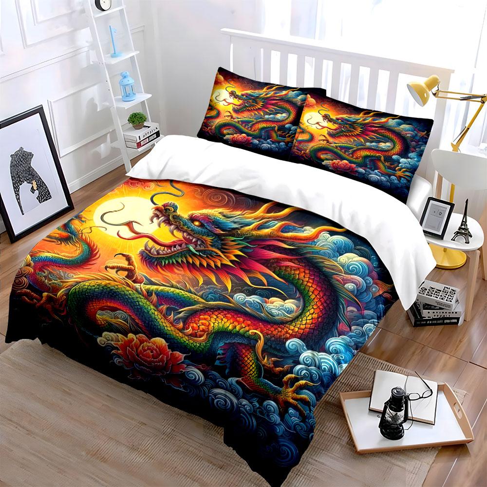 Fiery Dragon's Radiant Dance. Bedding Sets Duvet Covers Pillowcases(1* Duvet Cover 2* Pillowcases Without Duvet Insert)