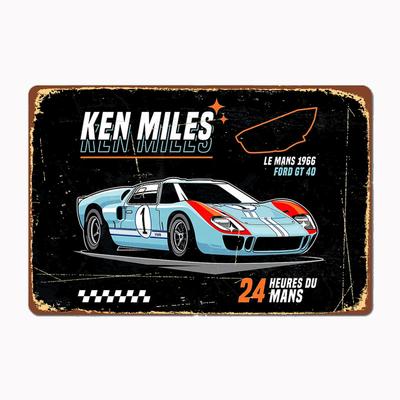 GT40 - Ken Miles Le Mans 1966 Placa de Metal Decorativa para Garagem/Quarto/Ambiente - Clube Automobilístico - Peça Personalizada em Lata Vintage para Decoração de Casa