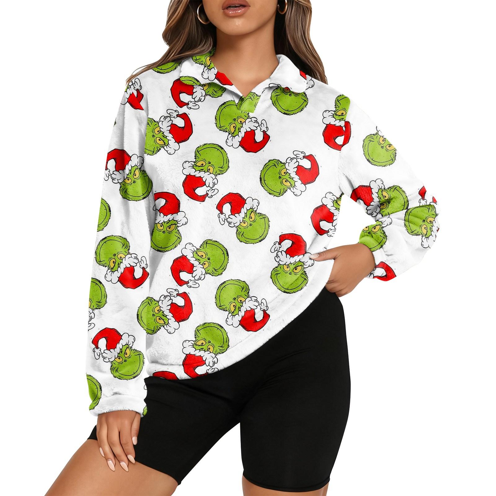 

Женский пуловер с воротником-стойкой, топ с длинным рукавом, принт к Рождеству, спортивный топ XXL белый