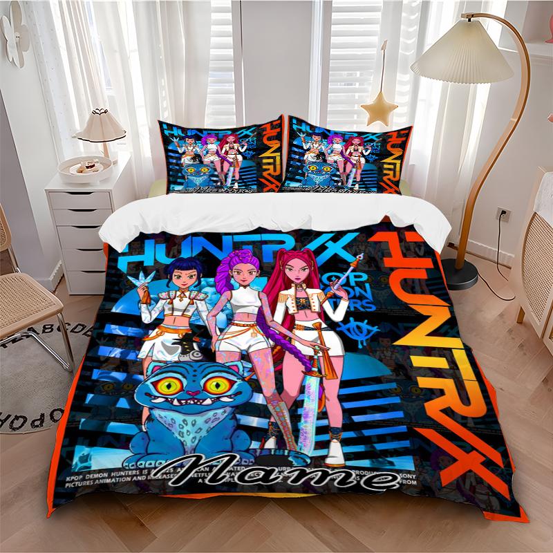 Custom Textile Kpop Demon Hunters Bedding 3 Piece Set HD Print Duvet Cover Pillowcases for Teens Adult Bedroom Decoration