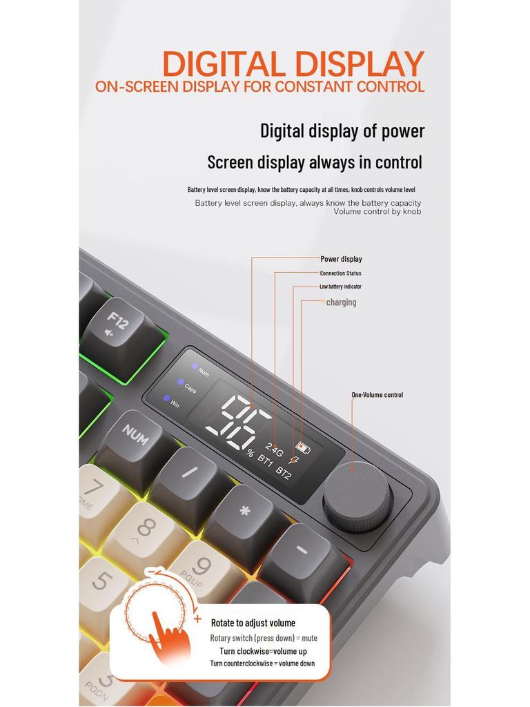 Free Wolf M96 Wireless Bluetooth Dual-Mode Keyboard with Gradient PBT Keycaps & Display Screen