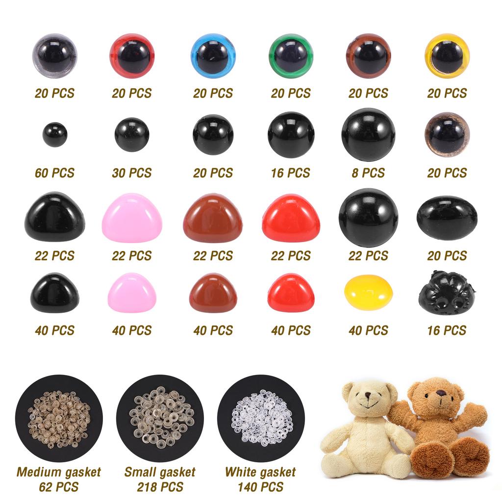 500/1040pcs Safety Eyes and Noses for Doll Stuffed Repair,6-14mm Colorful Eyes DIY Craft Doll Eyes and Nose for Crochet Toys