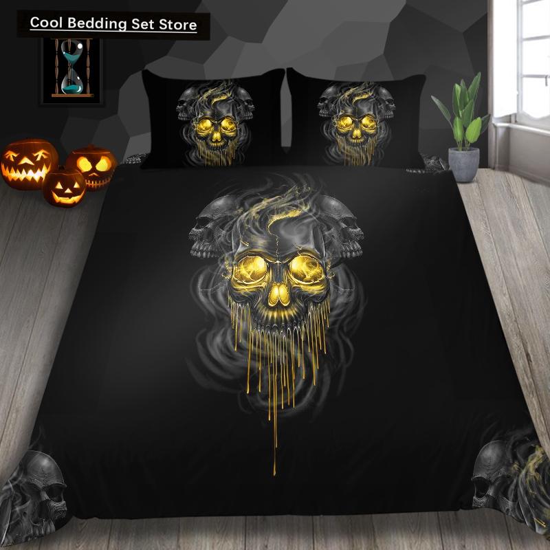 Skeleton King Queen Duvet Cover Skull Bedding Set for Kids Teens Adults Halloween Bedroom Decor Soft Comforter Cover Pillowcases