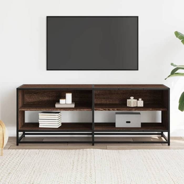 VidaXL Meuble TV chêne marron 120,5x40x46cm bois d'ingénierie et métal, banc TV, meuble hifi, centre de divertissement, 848893