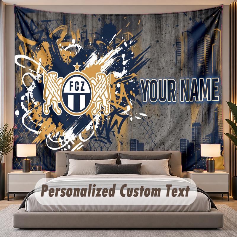 Custom Name Text Tapestry FC Zürich Personalized Polyester Wall Tapestry For Bedroom And Room