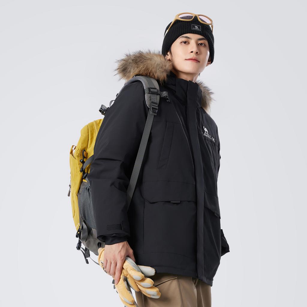 CAMEL Waterproof Windproof Hooded True Mink Fur Warm Workwear Down Jacket Unisex M34CS01643