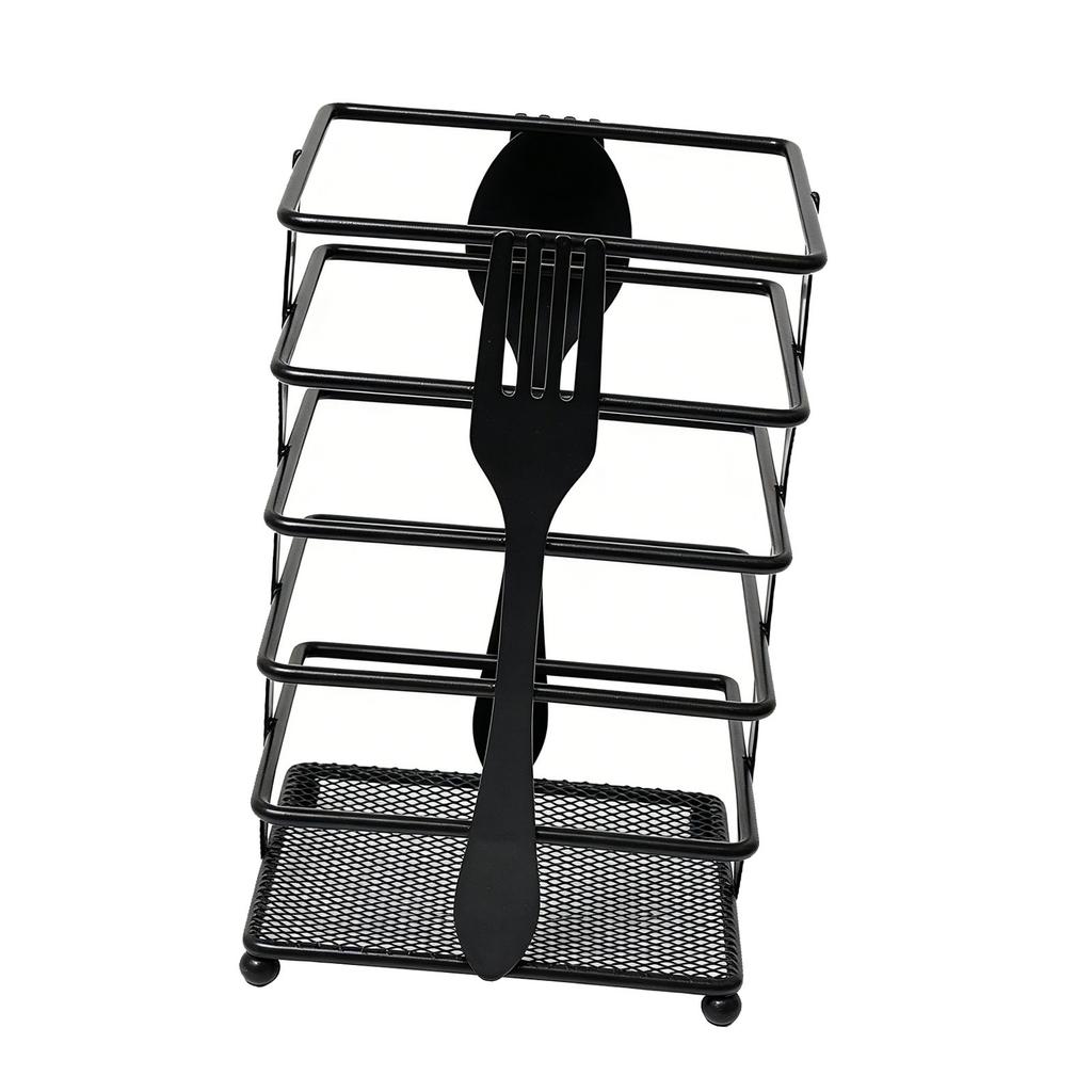 Countertop Utensil Holder Matte Black Modern Multifunctional Metal Cutlery Drainer for Forks Spoons Cooking Utensils
