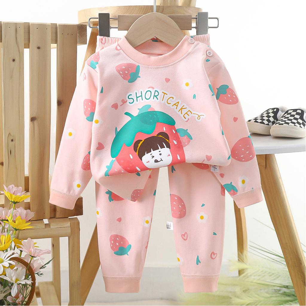 Cartoon Kinder 100% Baumwolle Unterwäsche Set Jungen & Mädchen Thermopyjama Weiches Langarm-Oberteil & Hose Gemütliche Homewear & Nachtwäsche