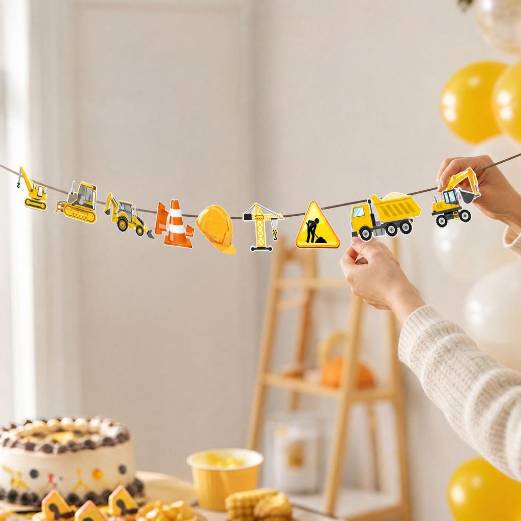 Construction Vehicle Theme Party Decorations Excavator Garland for Kids Birthday