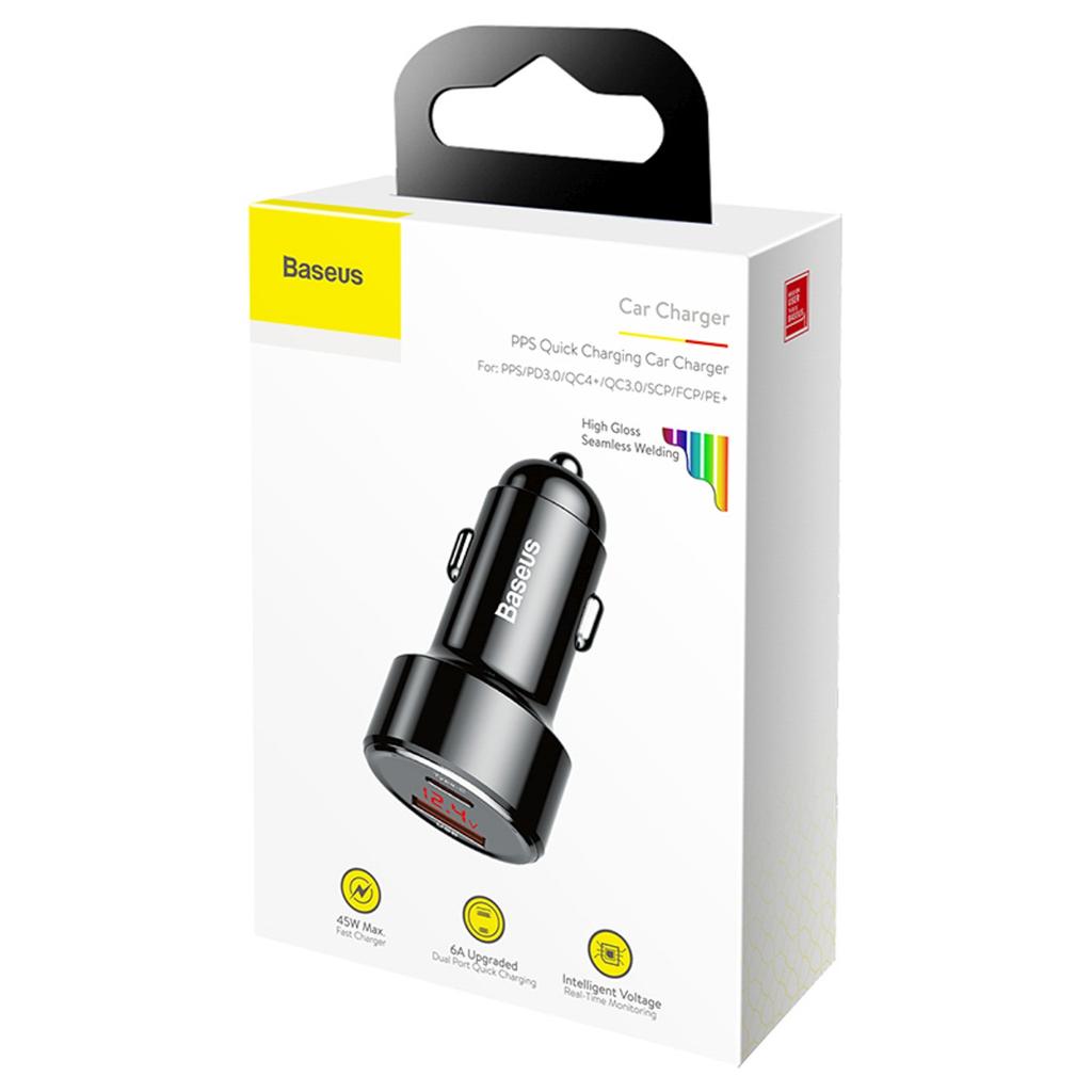 Ładowarka Samochodowa Z Wyświetlaczem Usb-A Usb-C 45 W - Czarna