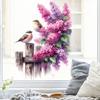 Serene Purple Floral Perched Bird Window Sticker Self-Adhesive Removable Living Room Bedroom Kitchen Office Home Decor Art