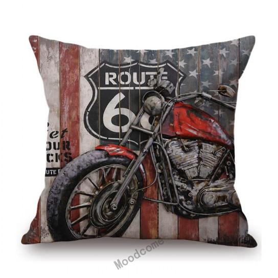 Vintage Motorcyle Chopper Poster Art Cafe Bar Industrial Mechanic Decoration Style Sofa Pillow Case Retro Linen Cushion Cover