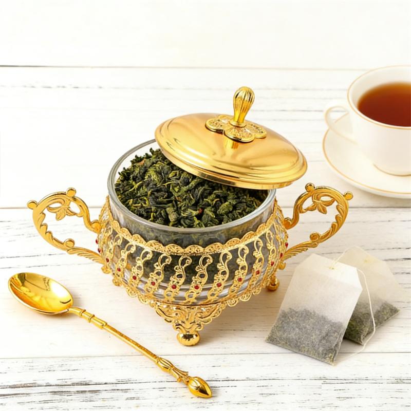 Luxury Glass Seasoning Jar Metal lid Spice jar With Spoon Kitchen Sugar Salt Spices Storage Box Household Container