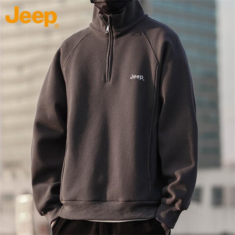 Jeep Men's Waffle Knit High-Neck Long Sleeve Pullover