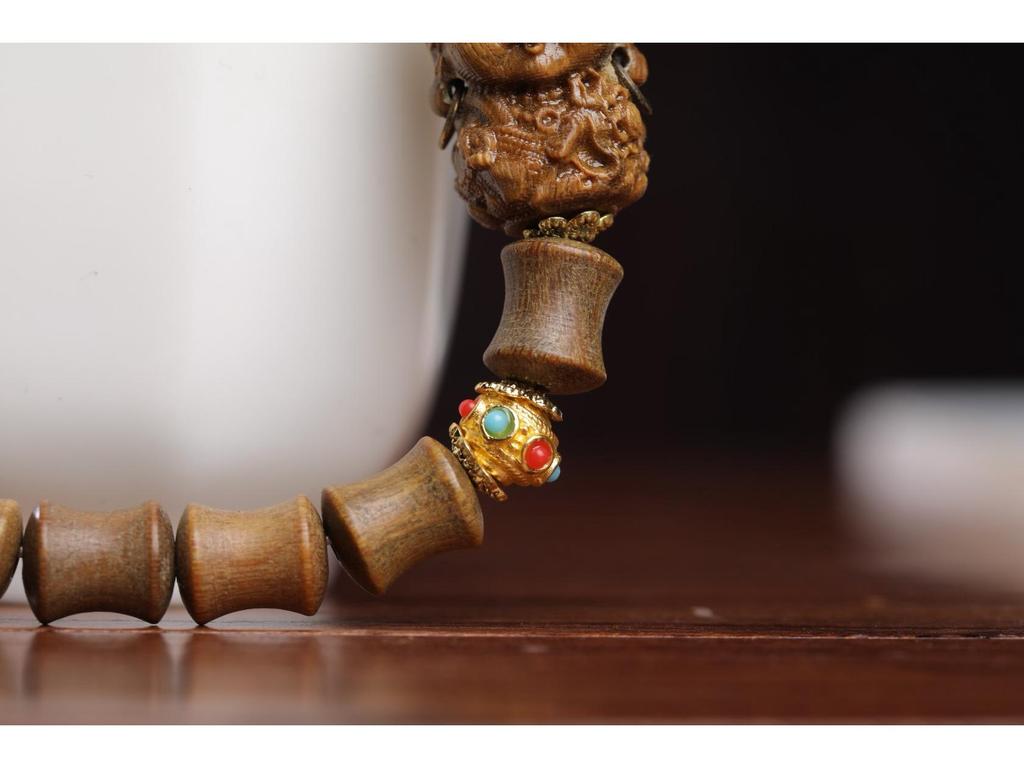 Green Sandalwood Bamboo Bead Bracelet DIY Avalokiteshvara 0.8x1.0 Men's & Women's Single-Loop Buddhist Beads