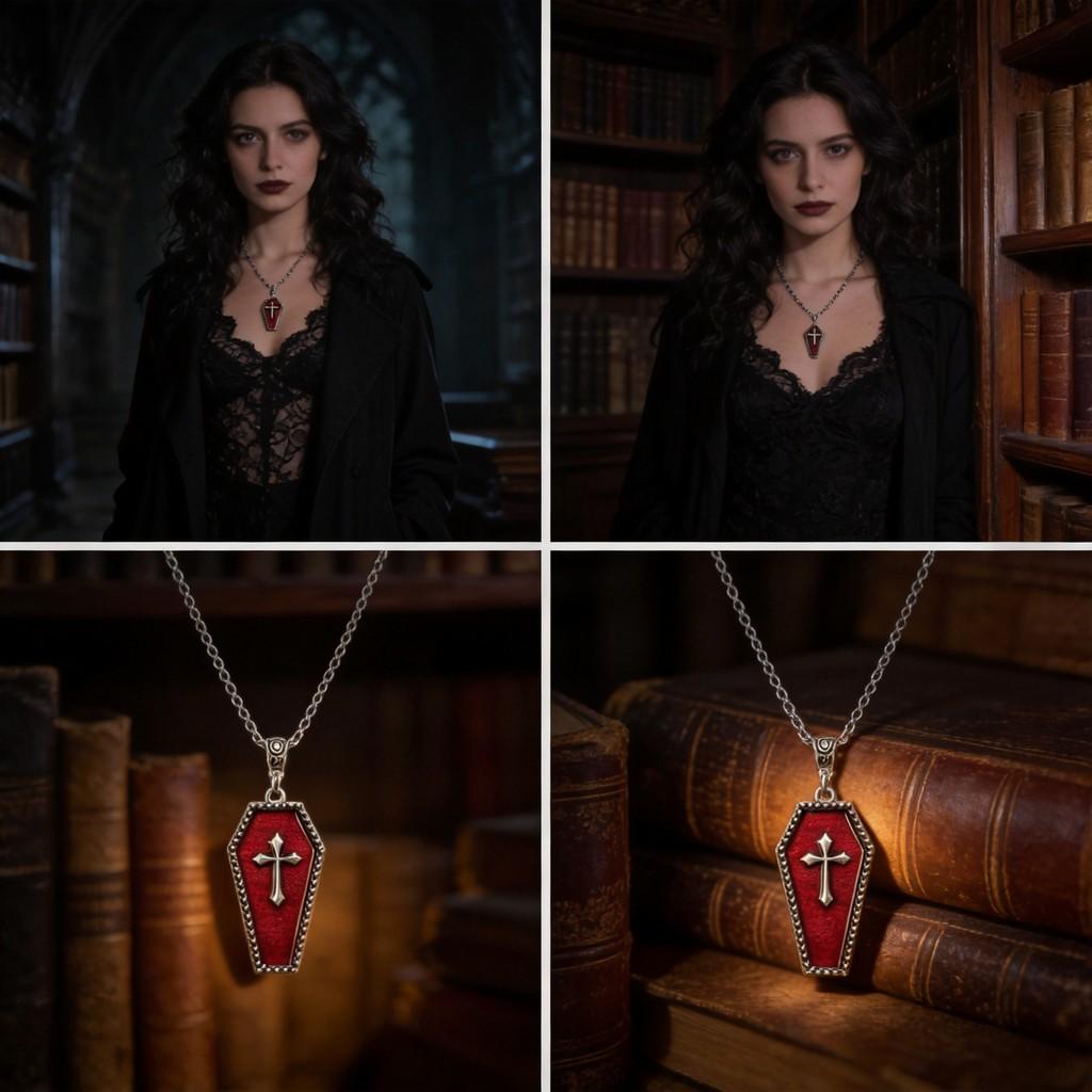 Gothic Halloween Coffin Cross Pendant Necklace For Men And Women
