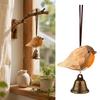 Patio Garden Hanging Ornaments Hand Carved Wooden Hummingbird Wind Chime, Ornament with Metal Nature Inspired Accents Bell, Rustic Bird Pendant
