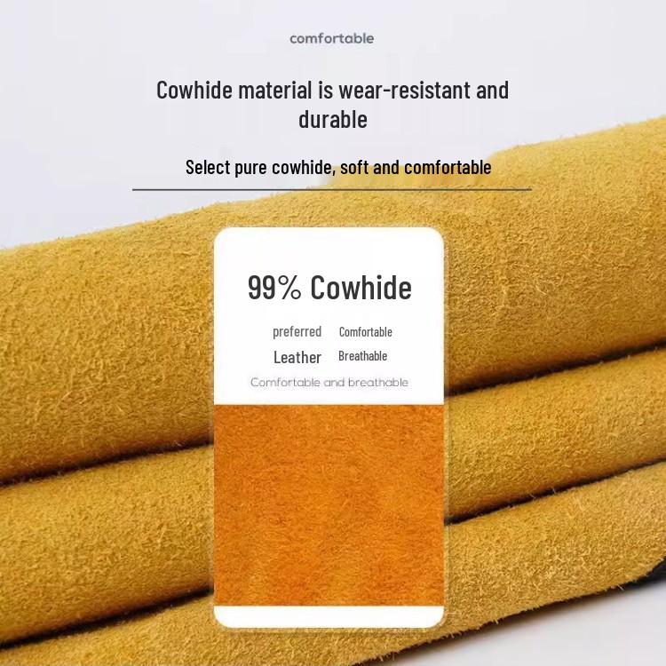 Fleece-lined Cowhide Welding Gloves - Heat Resistant, Soft, Wear-Resistant, Winter Warm, Extended Protection.
